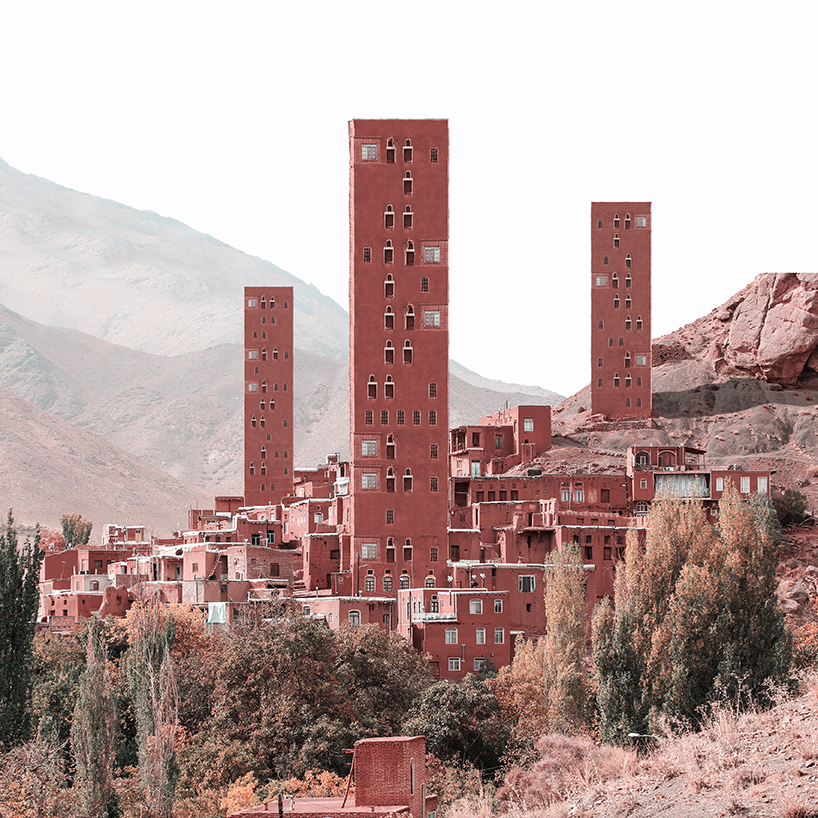 Mohammad Hassan Forouzanfar  utiliza el fotomontaje para liberar edificios de las ataduras tradicionales de la arquitectura iraní. 